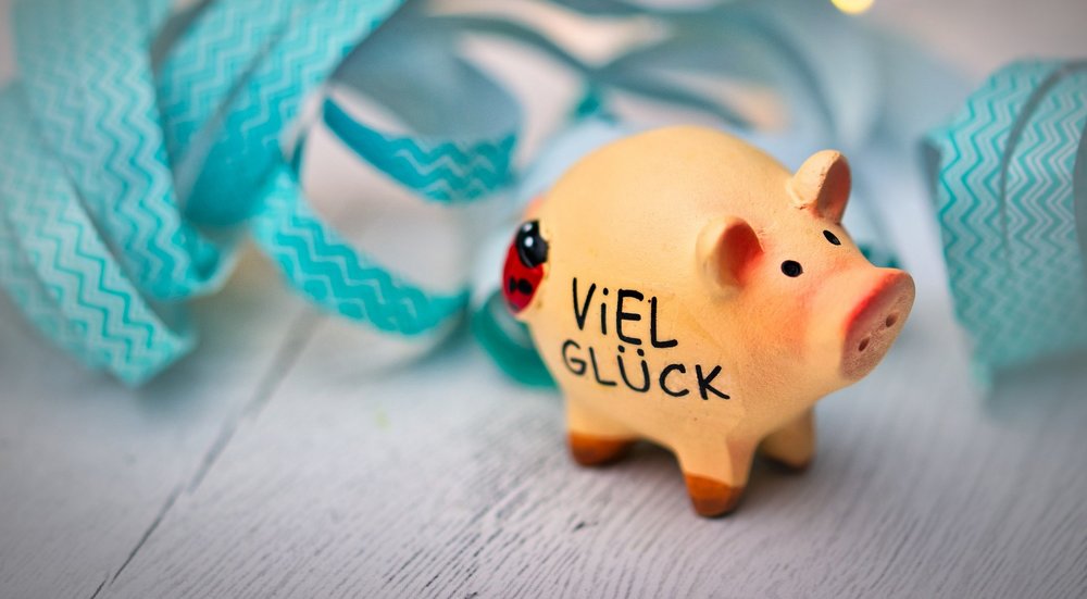 Miniatur Schwein mit der Aufschrift "Viel Glück".